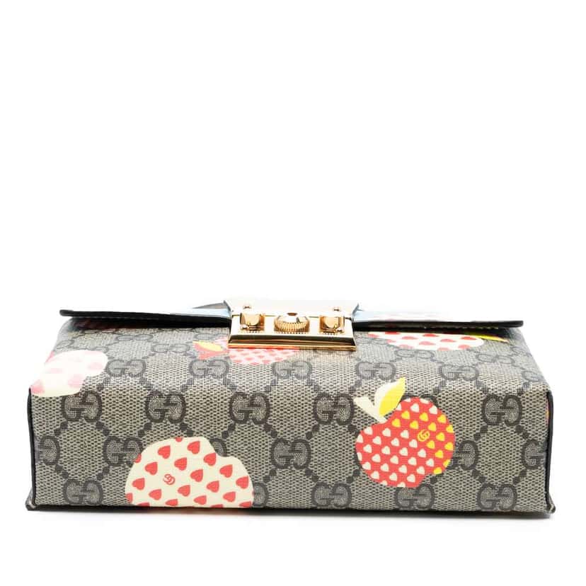 Gucci Mini GG Supreme Monogram Les Pommes Padlock Satchel Brown Canvas Good condition - Inside View