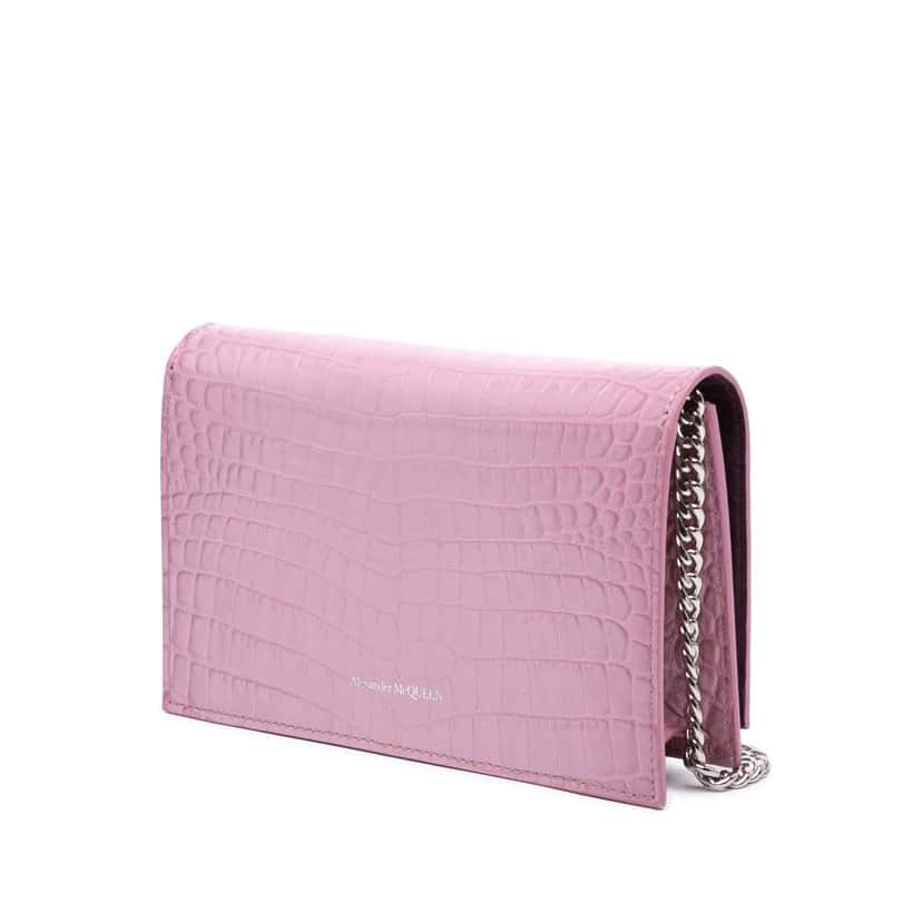 Alexander Mcqueen Small Crocodile Embossed Calfskin Skull Crossbody Pink Leather Good condition - Back View