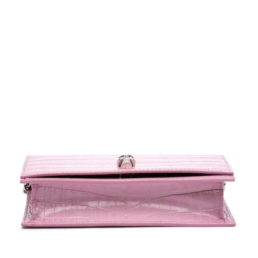 Alexander Mcqueen Small Crocodile Embossed Calfskin Skull Crossbody Pink Leather Good condition - Inside View