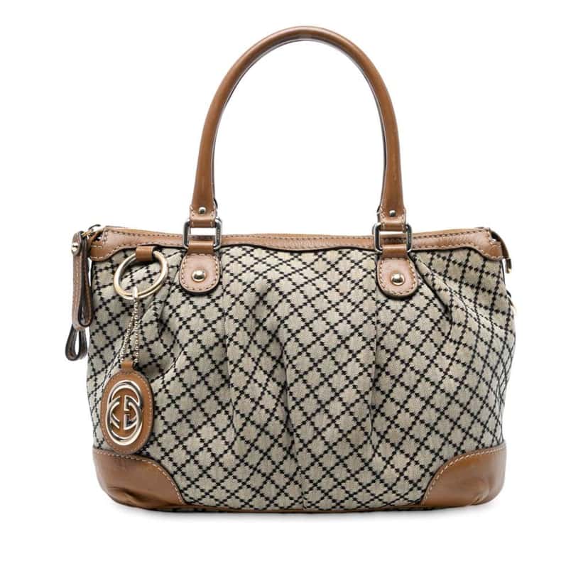 Gucci Diamante Canvas Sukey Satchel Brown Canvas Fair condition - Front View
