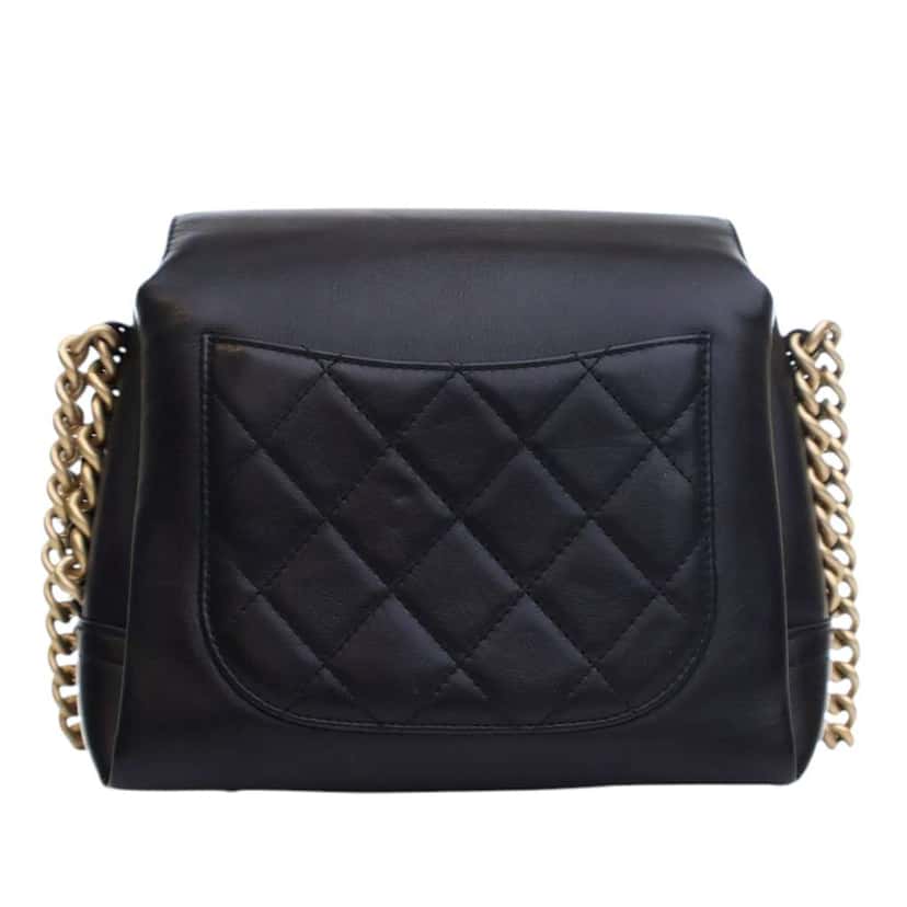 Chanel Quilted Goatskin Side Chain Compartment Flap Black Leather Good condition - Inside View