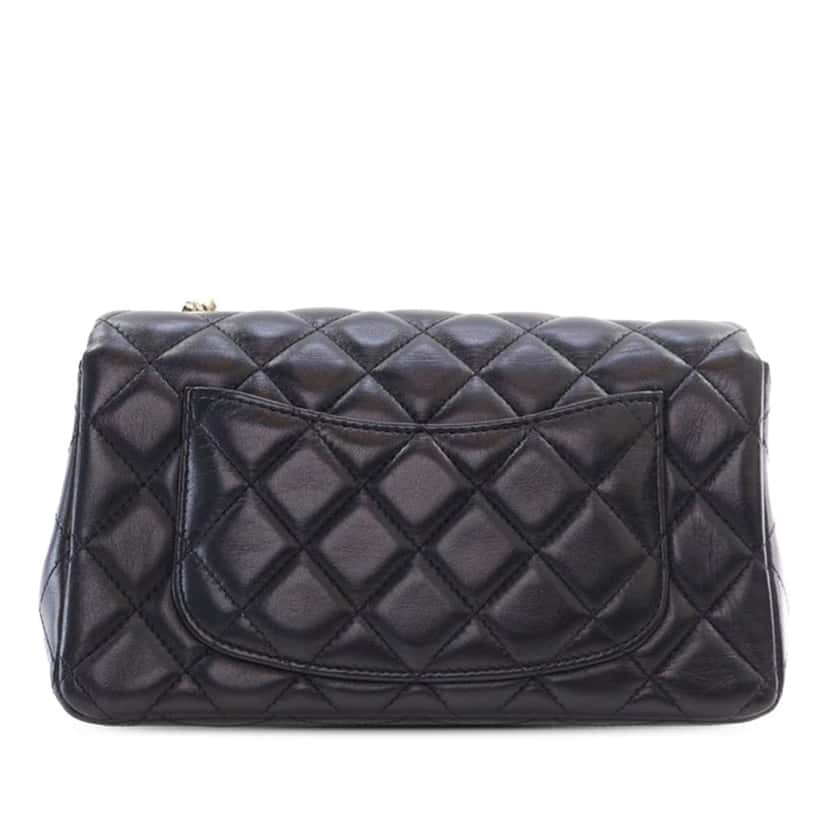 Chanel Mini Rectangular Classic Lambskin Coco Charms Single Flap Black Leather Good condition - Back View