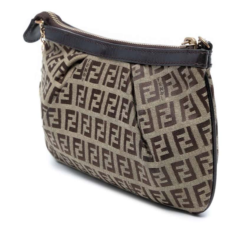 Fendi Zucchino Canvas Chain Pochette Brown Canvas Good condition - Back View