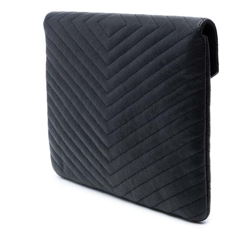Chanel Medium Chevron Caviar Envelope Clutch Black Leather Good condition - Back View