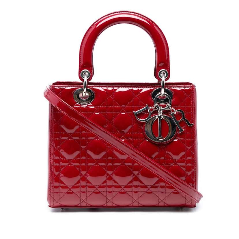 Dior Medium Patent Cannage Lady Dior Red Leather Good condition - Front View