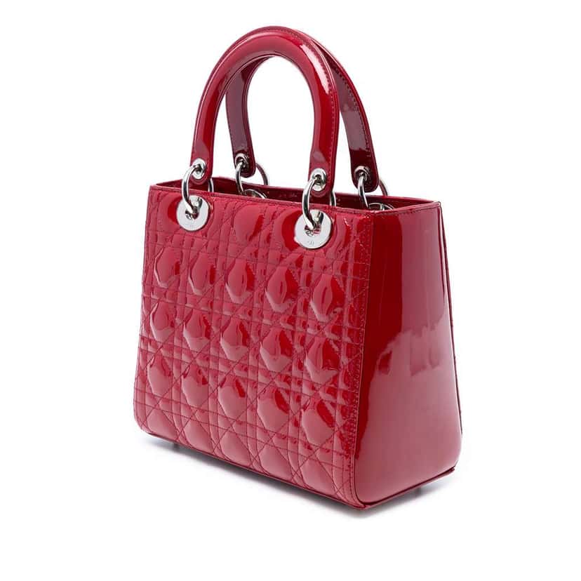 Dior Medium Patent Cannage Lady Dior Red Leather Good condition - Back View
