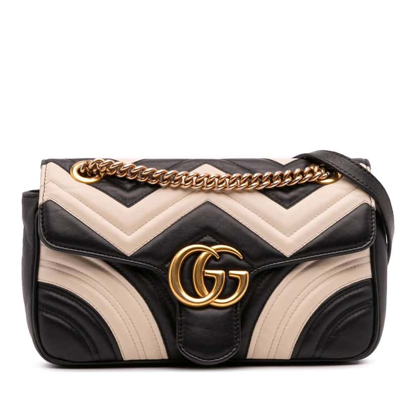 Gucci Medium GG Marmont Bicolor Matelasse Leather Shoulder Bag Black Leather Good condition - Front View