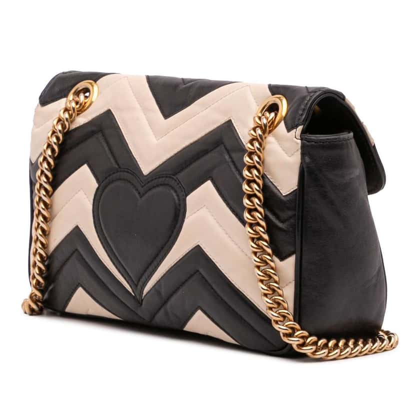 Gucci Medium GG Marmont Bicolor Matelasse Leather Shoulder Bag Black Leather Good condition - Back View