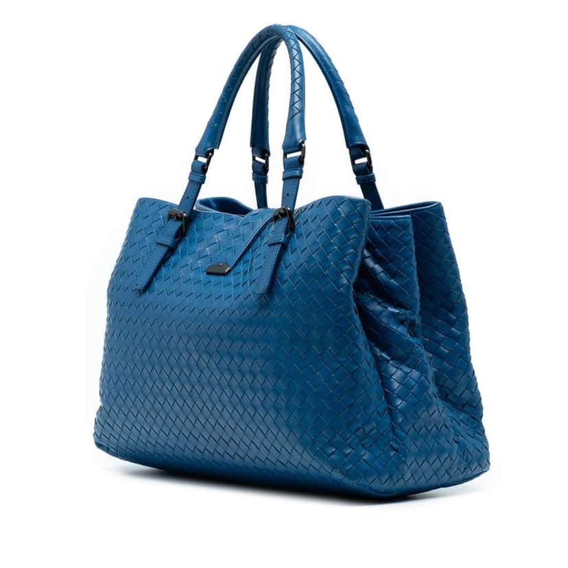 Bottega Veneta Medium Nappa Intrecciato Roma Tote Blue Leather Good condition - Back View