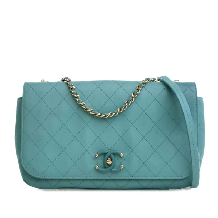 Chanel Medium Stitched Calfskin Covered CC Flap Blue Leather Good condition - Front View