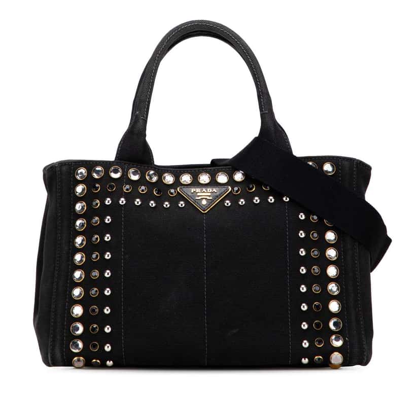 Prada Small Canvas Canapa Bijoux Satchel Black Canvas Good condition - Front View