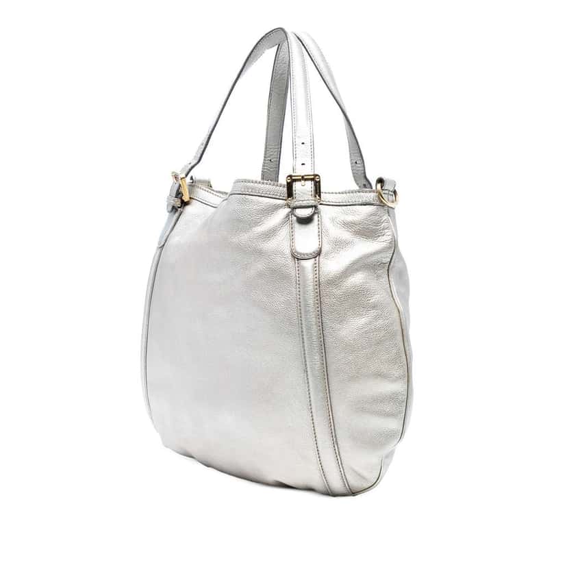 Gucci Medium Metallic Calfskin Web Britt Satchel Silver Leather Good condition - Back View