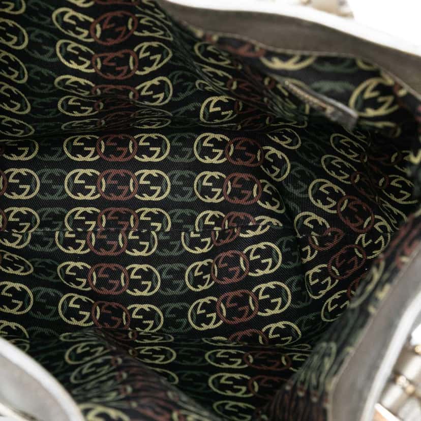 Gucci Medium Metallic Calfskin Web Britt Satchel Silver Leather Good condition - Model View
