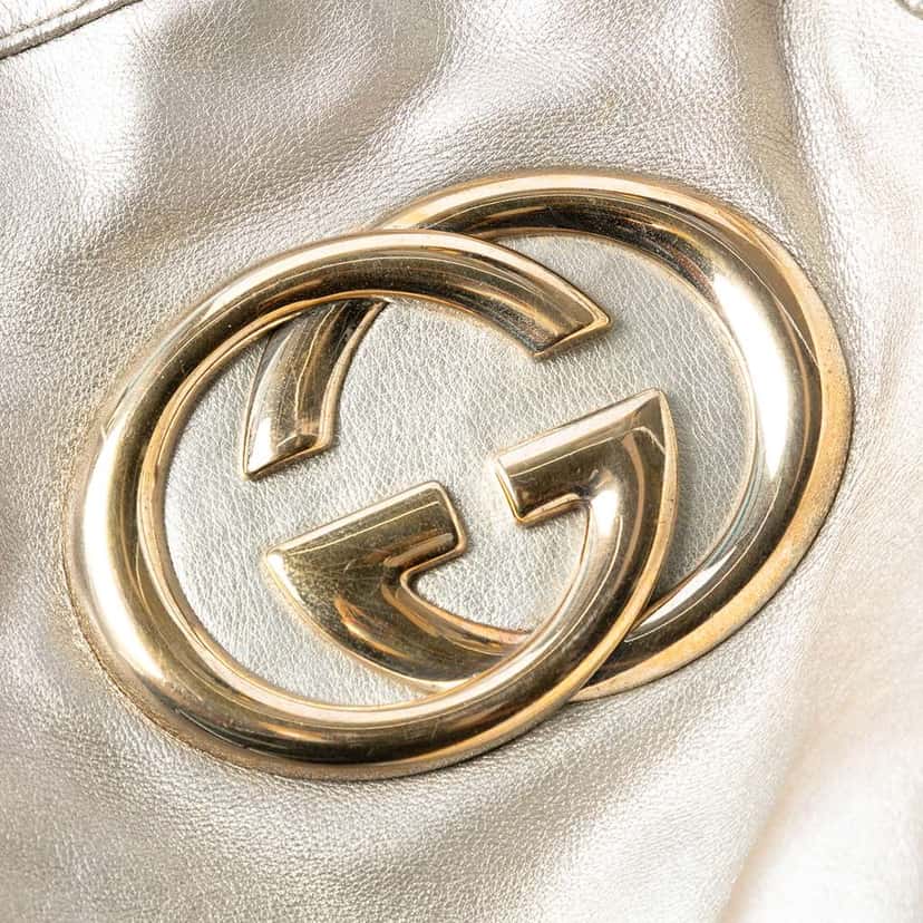 Gucci Medium Metallic Calfskin Web Britt Satchel Silver Leather Good condition - Box View