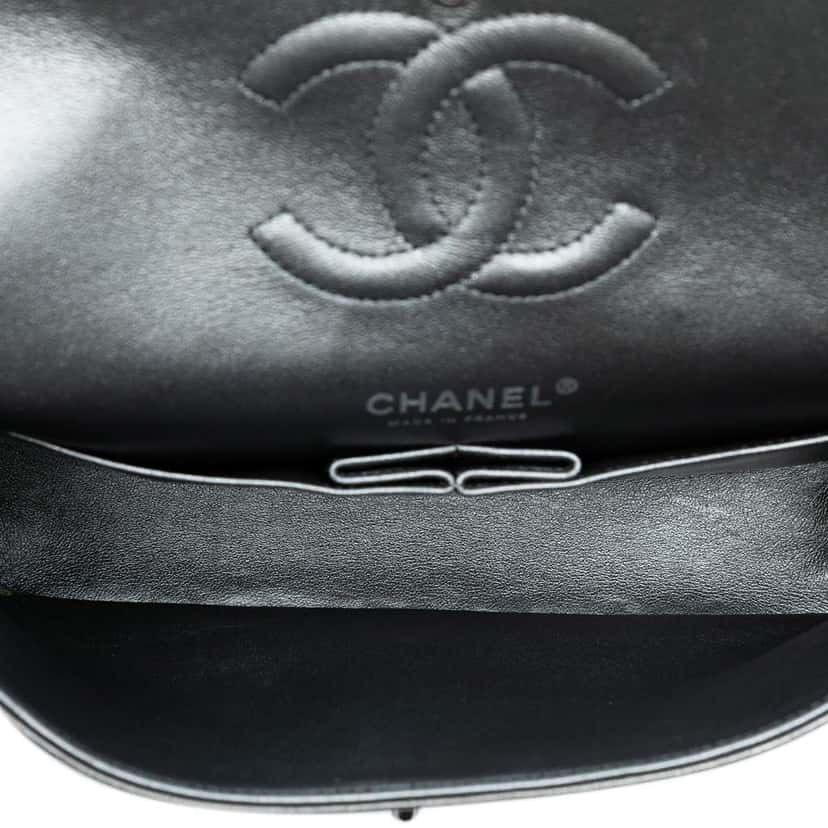 Chanel Medium Classic Perforated Lambskin Double Flap Silver Leather Good condition - Model View