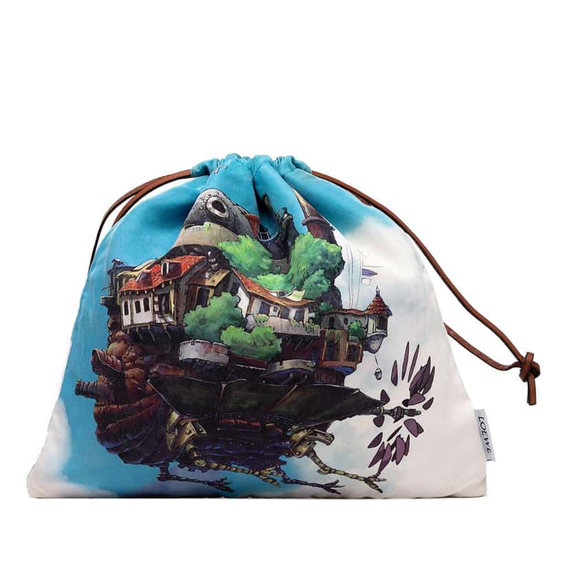 Loewe Studio Ghibli Howls Moving Castle Canvas Drawsting Pouch Blue Canvas Good condition - Front View