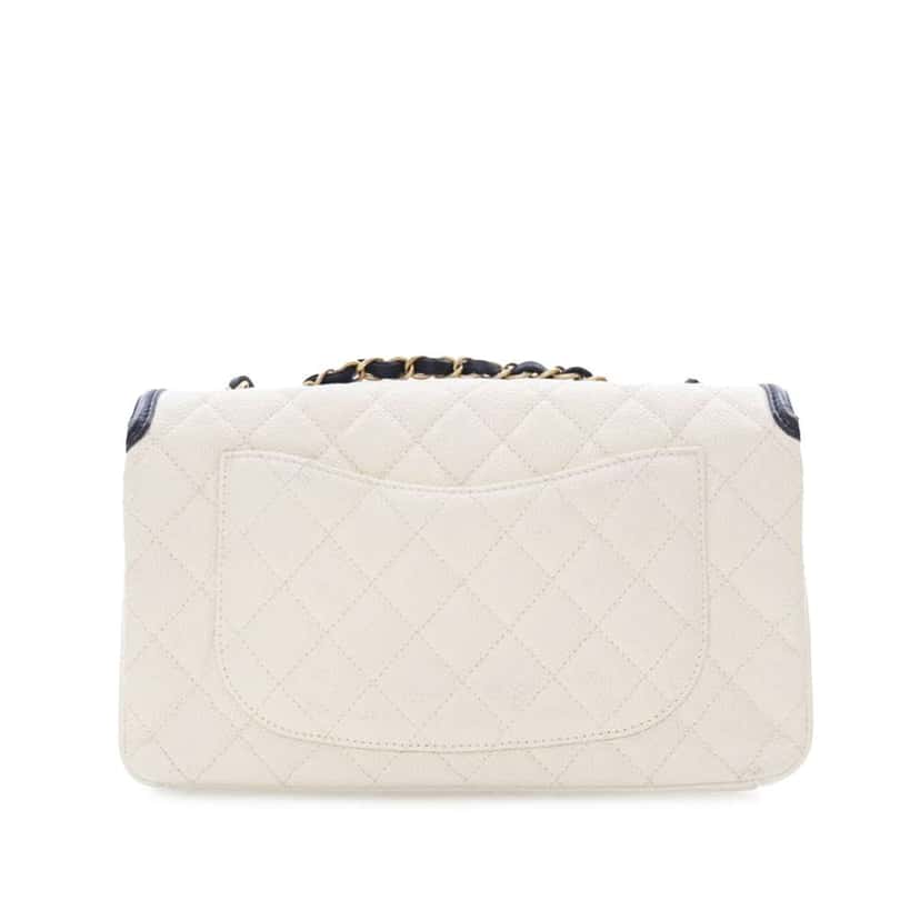 Chanel Medium Bicolor Caviar CC Filigree Flap White Leather Good condition - Back View