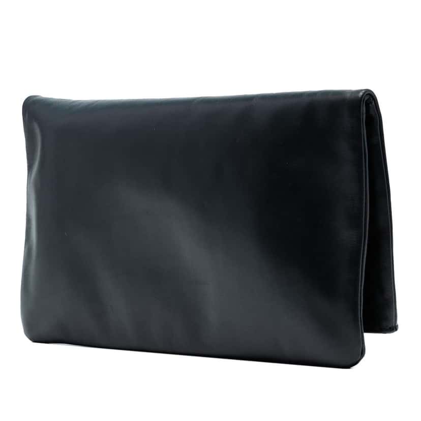 Saint Laurent Leather Letters Fold Over Clutch Black Leather Good condition - Back View