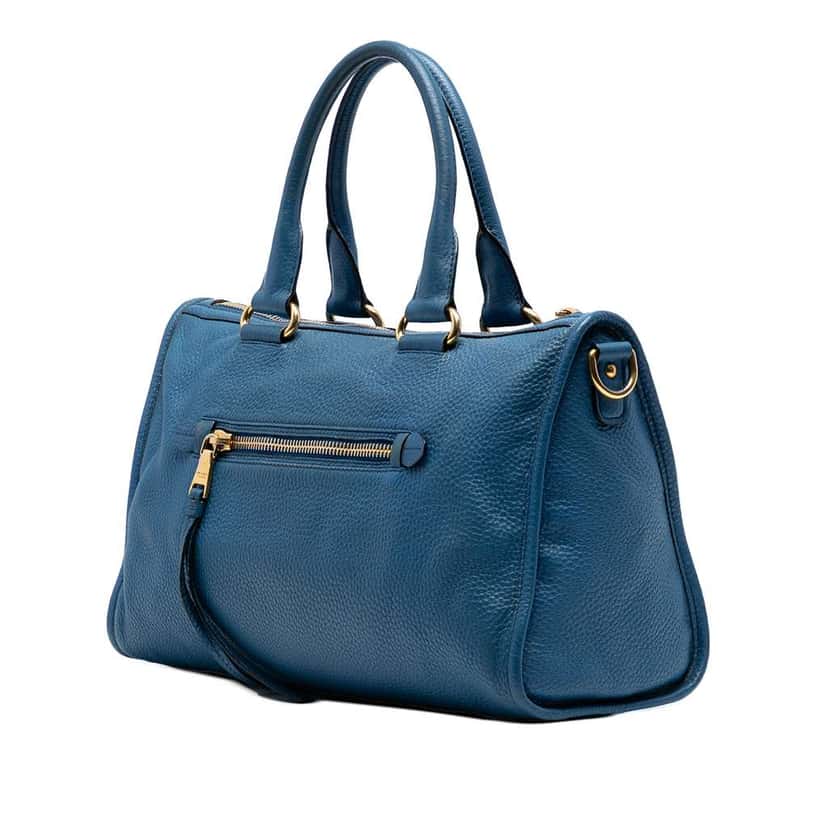 Prada Vitello Daino Zip Top Satchel Blue Leather Good condition - Back View