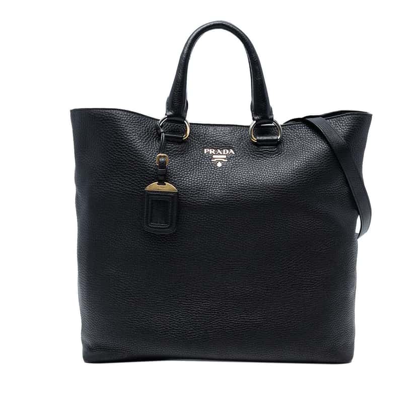 Prada Vitello Daino Open Convertible Tote Black Leather Good condition - Front View