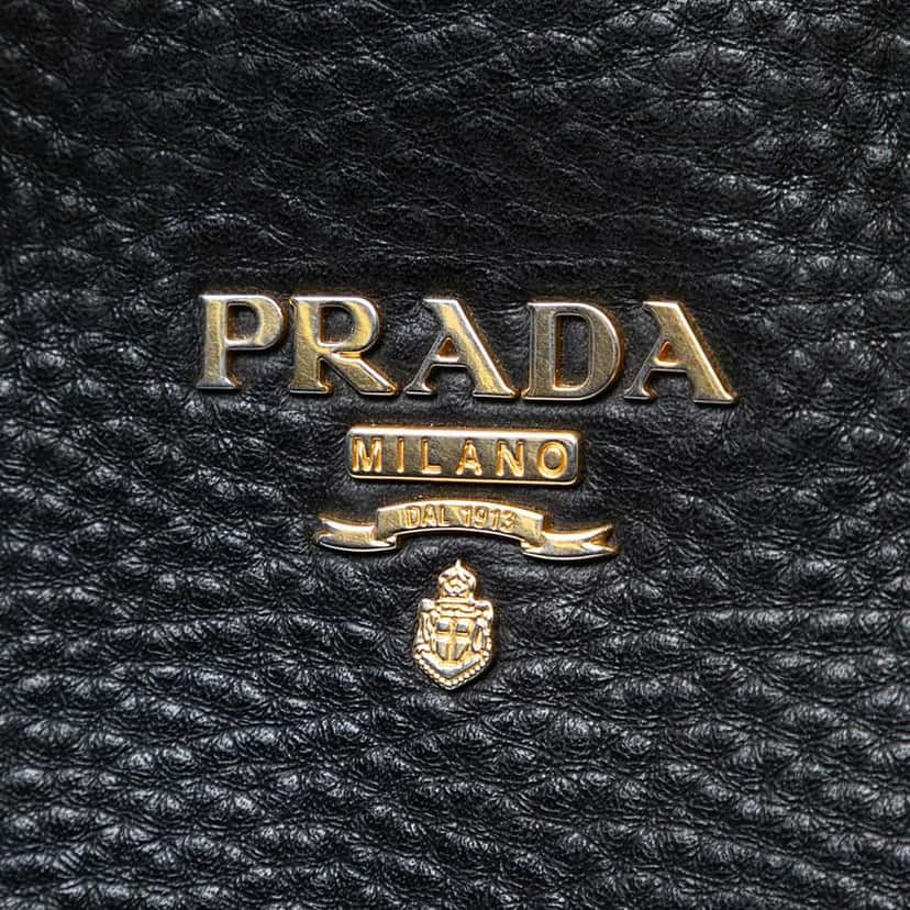 Prada Vitello Daino Open Convertible Tote Black Leather Good condition - Box View