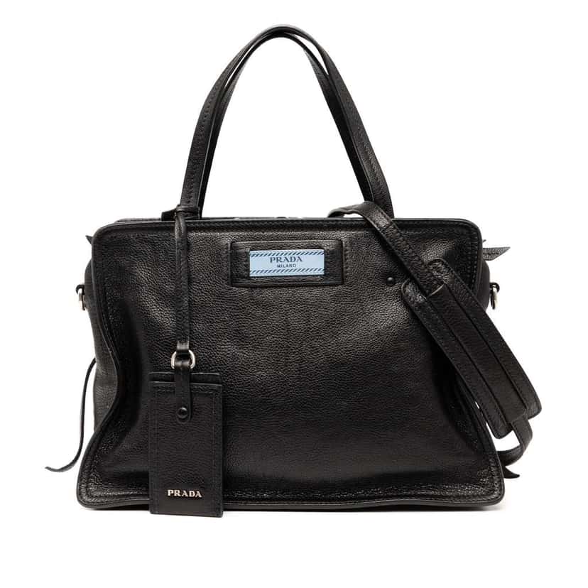 Prada Glace Calfskin Etiquette Satchel Black Leather Good condition - Front View