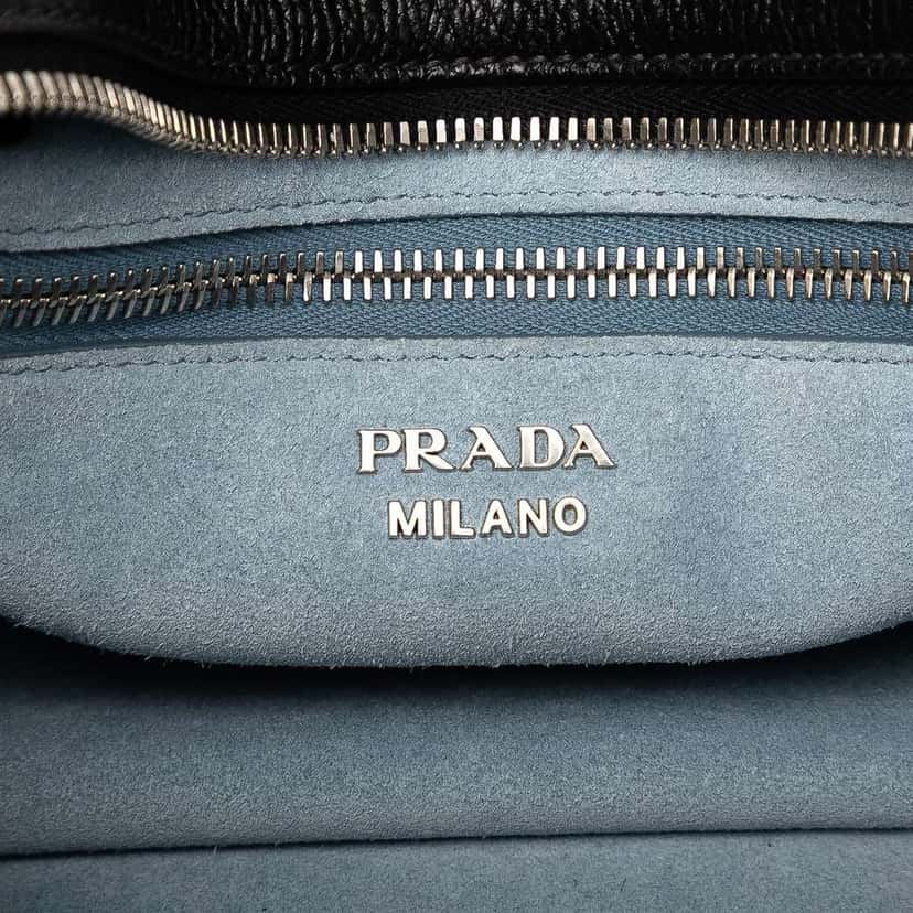 Prada Glace Calfskin Etiquette Satchel Black Leather Good condition - Box View