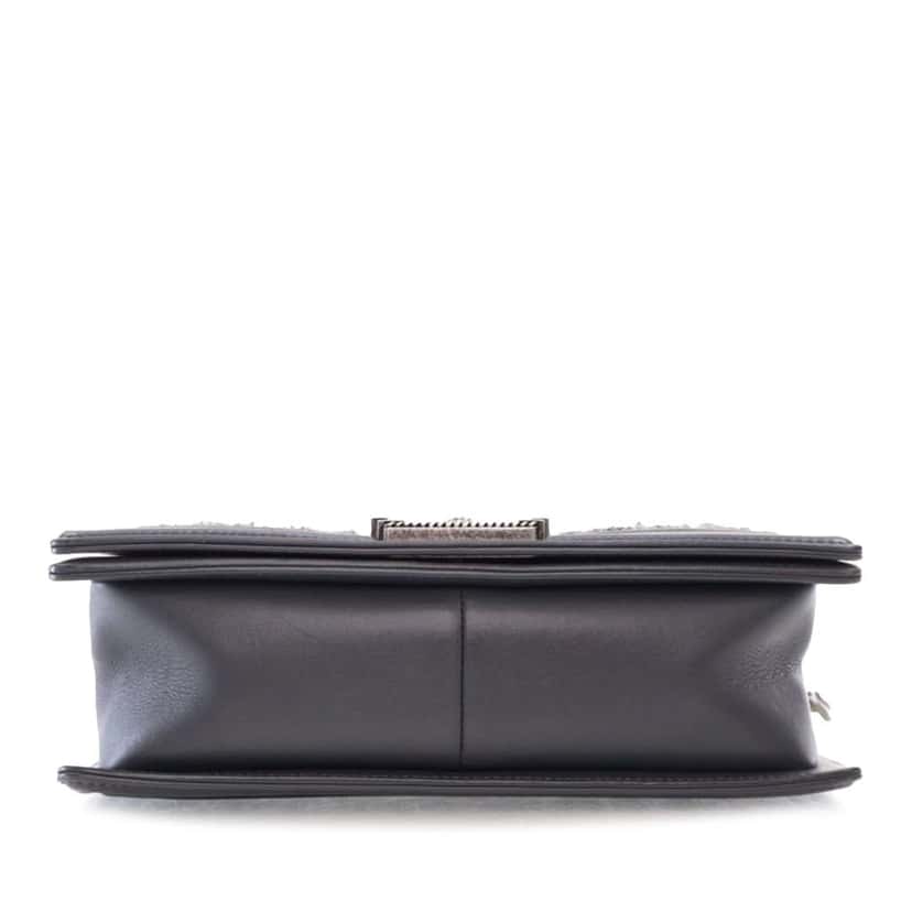 Chanel Old Medium Braided Tweed and Calfskin Boy Flap Grey Tweed Good condition - Inside View