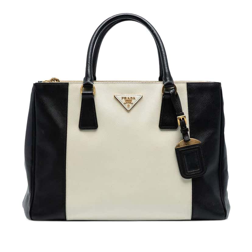 Prada Medium Bicolor Saffiano Lux Galleria Double Zip Satchel White Leather Good condition - Front View