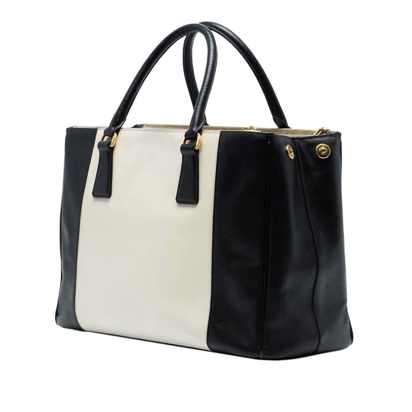 Prada Medium Bicolor Saffiano Lux Galleria Double Zip Satchel White Leather Good condition - Back View