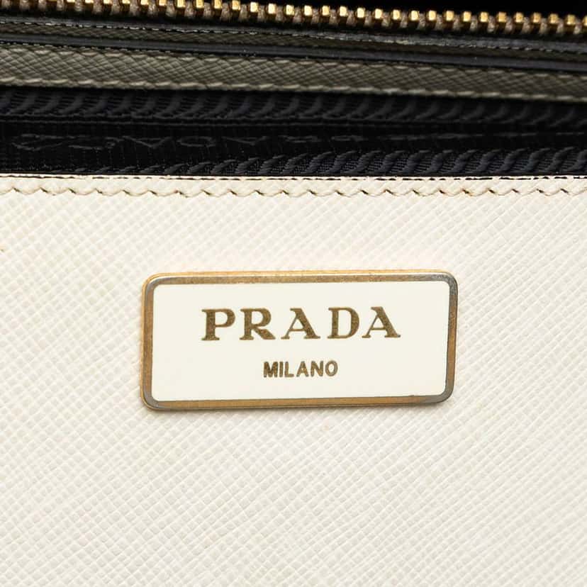 Prada Medium Bicolor Saffiano Lux Galleria Double Zip Satchel White Leather Good condition - Box View
