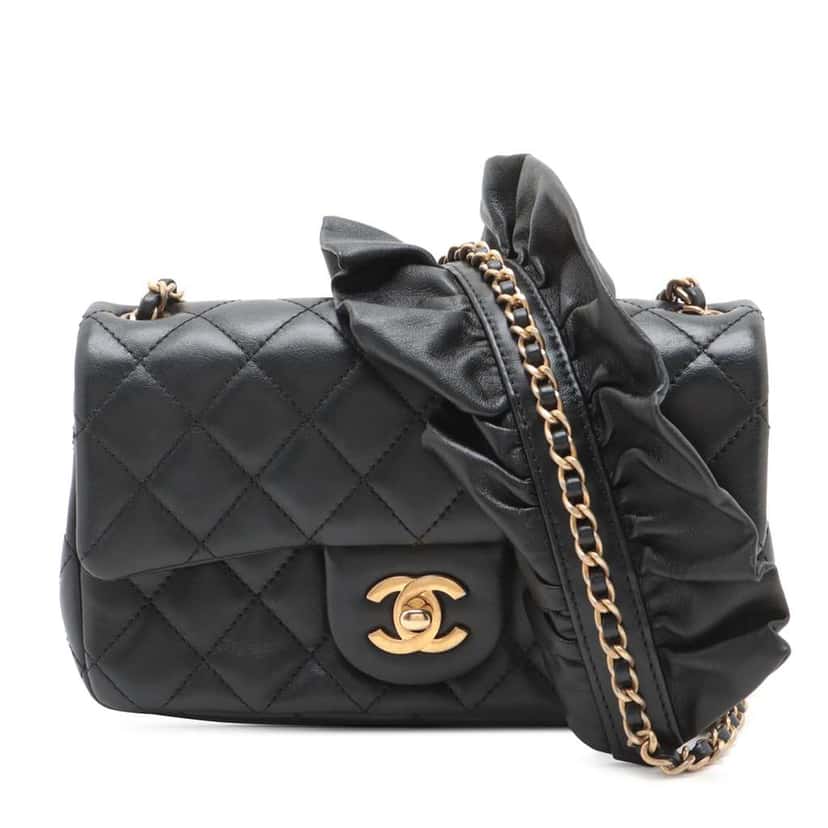 Chanel Mini Rectangular Classic Lambskin Romance Single Flap Black Leather Good condition - Front View