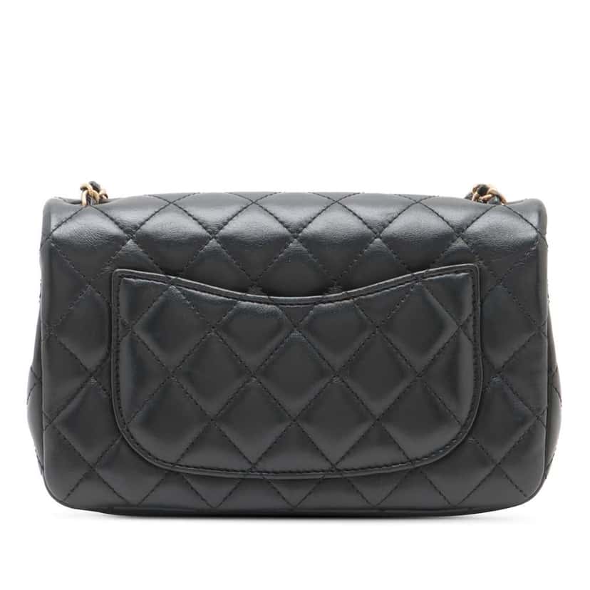 Chanel Mini Rectangular Classic Lambskin Romance Single Flap Black Leather Good condition - Back View