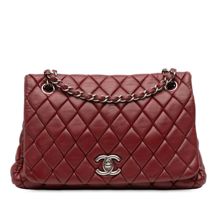 Chanel Large Quilted Lambskin New Bubble Flap Red Leather Good condition - Front View