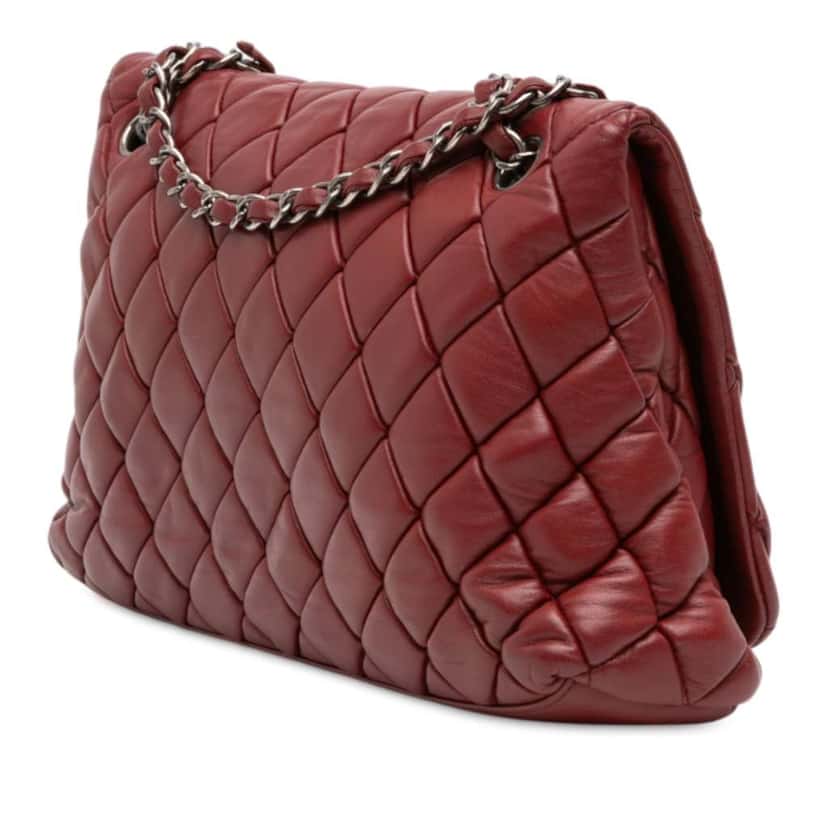 Chanel Large Quilted Lambskin New Bubble Flap Red Leather Good condition - Back View