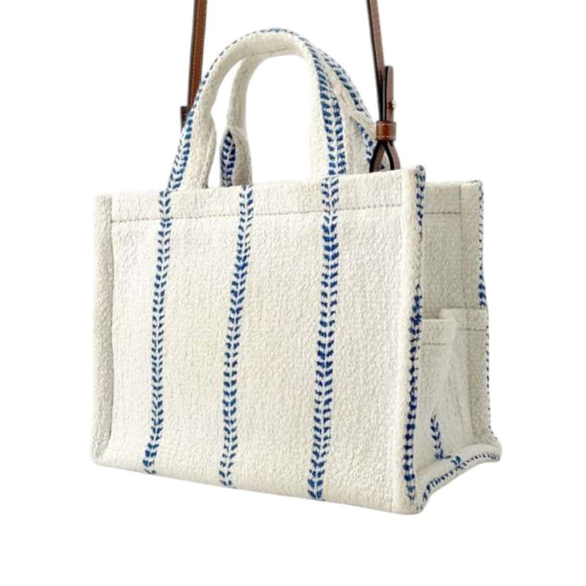 Celine Small Wool Cuir Triomphe Stripe Cabas Thais Satchel White Wool Good condition - Back View
