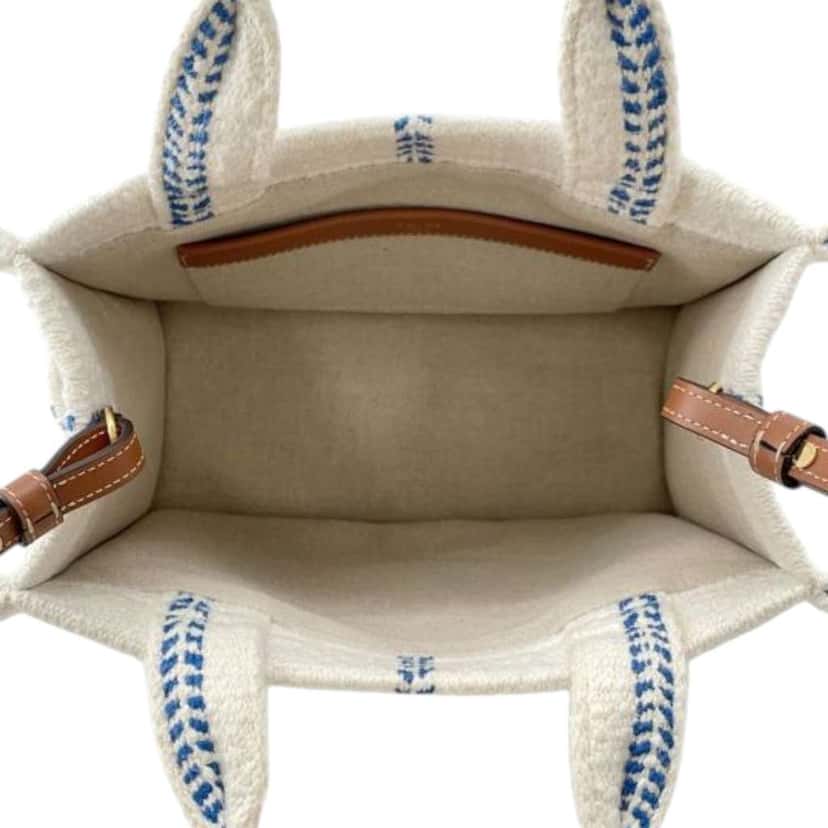 Celine Small Wool Cuir Triomphe Stripe Cabas Thais Satchel White Wool Good condition - Model View