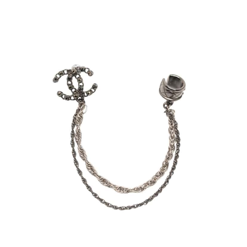 Chanel Silver CC Single Cuff Push Back Earring Silver Silver Good condition - Back View