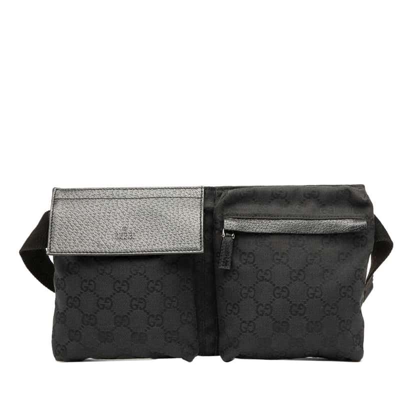 Gucci GG Canvas Double Pocket Belt Bag Black Canvas Good condition - Front View