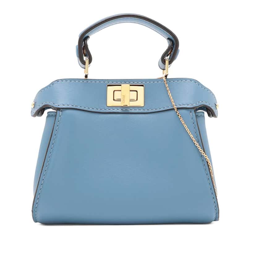 Fendi Nano Nappa Peekaboo Satchel Blue Leather Good condition - Front View