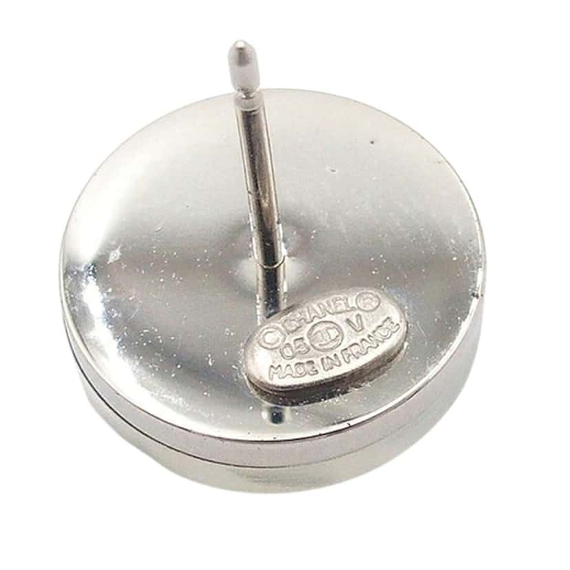 Chanel Resin and Silver Plated CC Round Push Back Earrings Silver Good condition - Box View