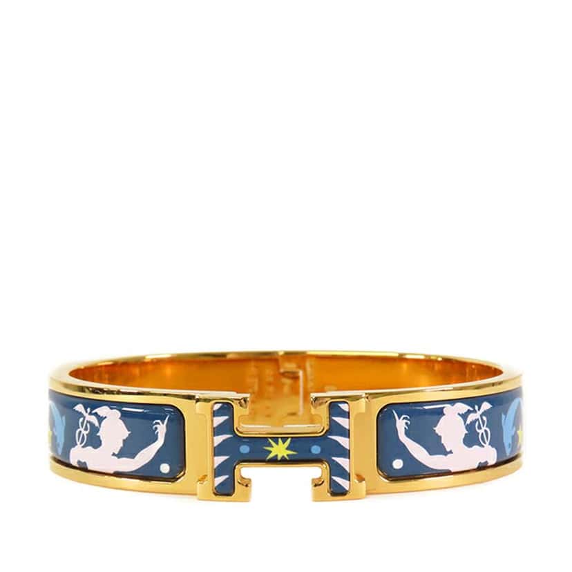 Hermès Narrow Enamel Sous le Charm d Orphee Clic H Bracelet PM Blue Good condition - Front View