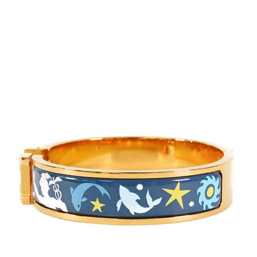 Hermès Narrow Enamel Sous le Charm d Orphee Clic H Bracelet PM Blue Good condition - Back View