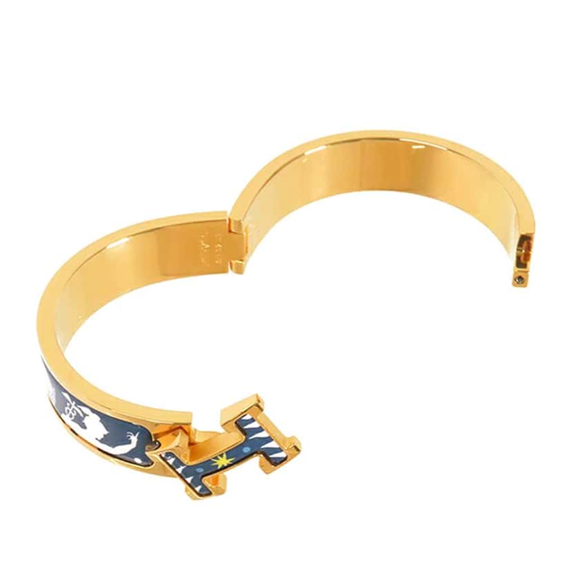 Hermès Narrow Enamel Sous le Charm d Orphee Clic H Bracelet PM Blue Good condition - Model View