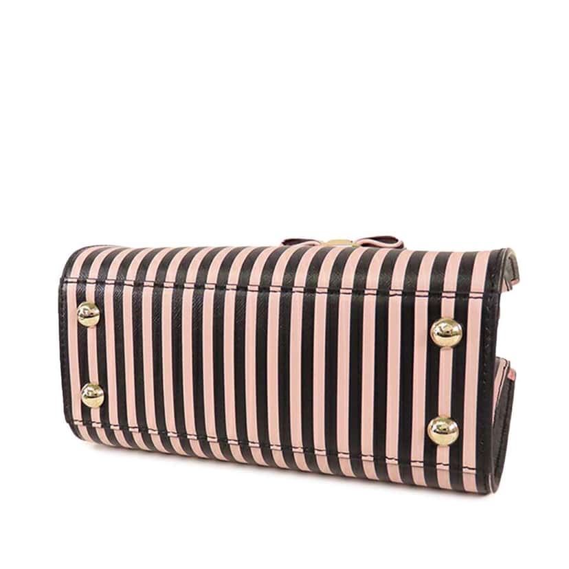 Salvatore Ferragamo Striped Leather Vara Bow Top Handle Bag Pink Leather Good condition - Inside View