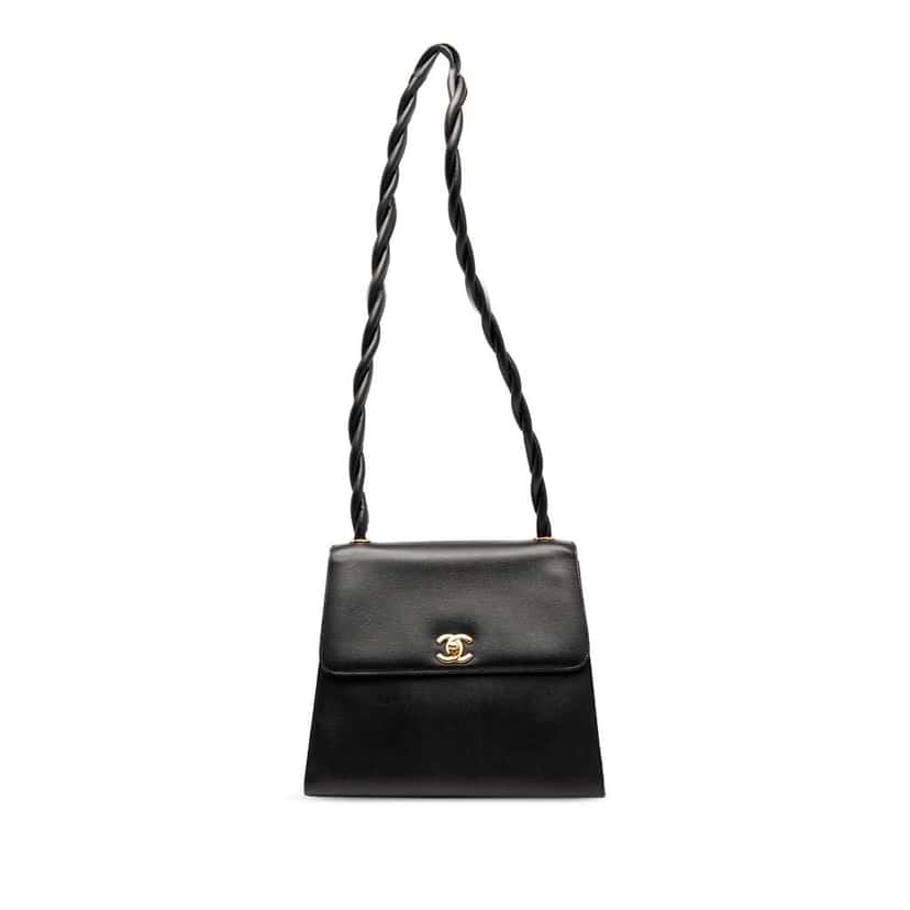 Chanel CC Caviar Twisted Strap Shoulder Bag Black Leather Good condition - Front View