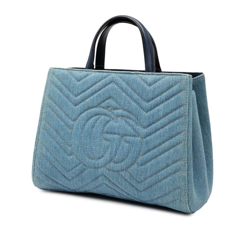 Gucci Small GG Marmont Matelasse Denim Pearly Satchel Blue Denim Very good condition - Back View
