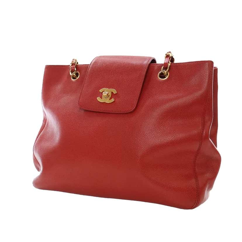 Chanel CC Caviar Supermodel Tote Red Leather Good condition - Inside View