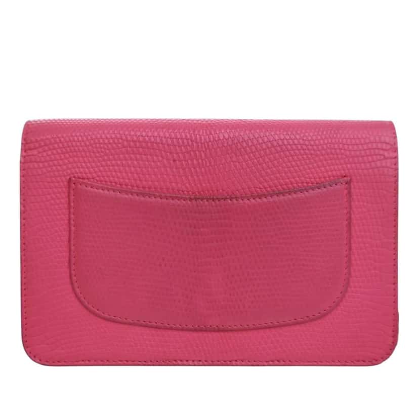 Chanel CC Lizard Embossed Calfskin Wallet On Chain Pink Leather Good condition - Inside View