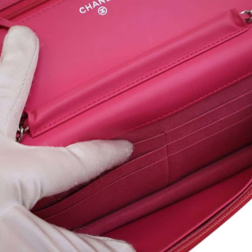 Chanel CC Lizard Embossed Calfskin Wallet On Chain Pink Leather Good condition - Box View